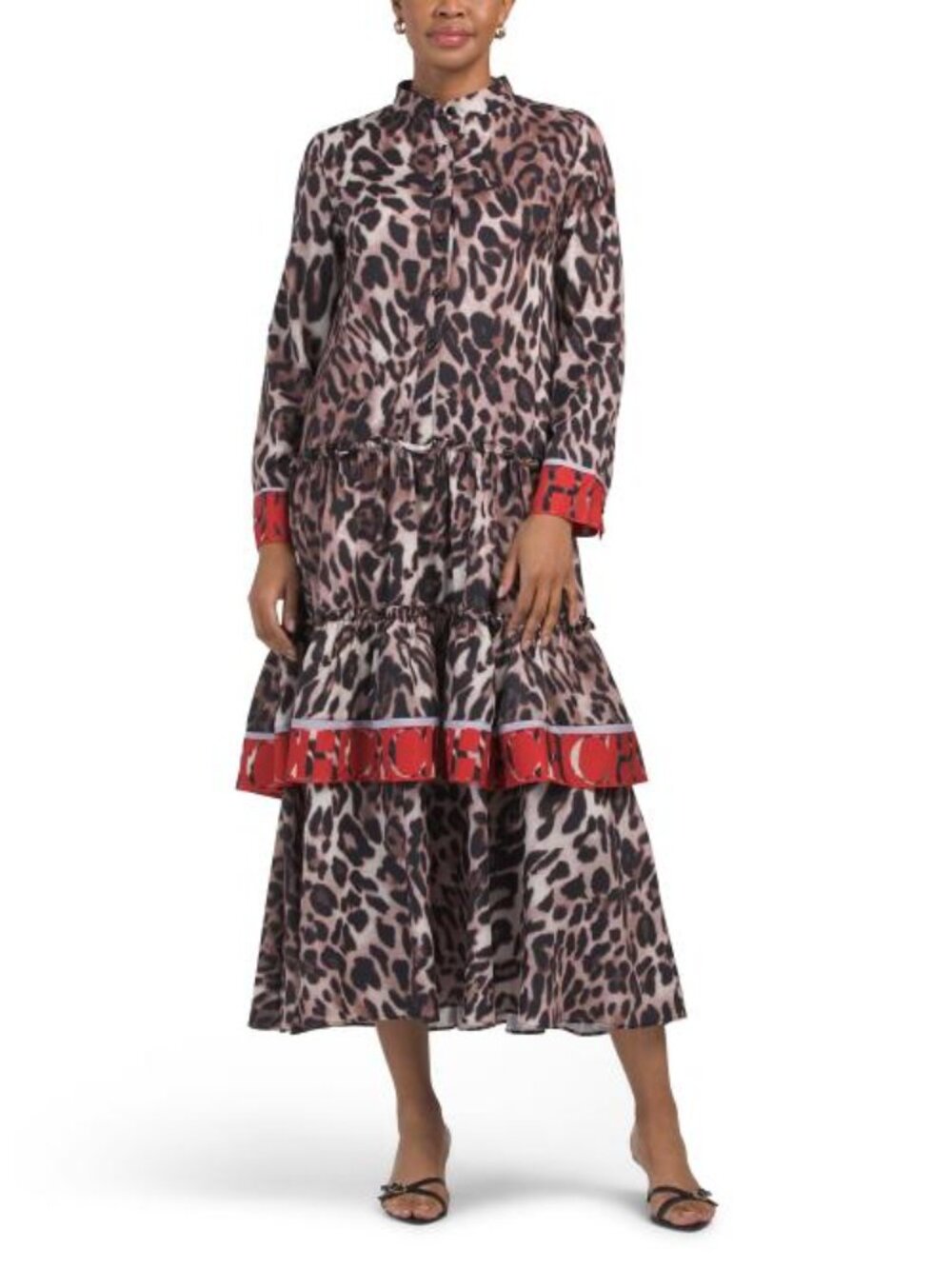 NANCY YANG Long Sleeve Tiered Animal Print Dress